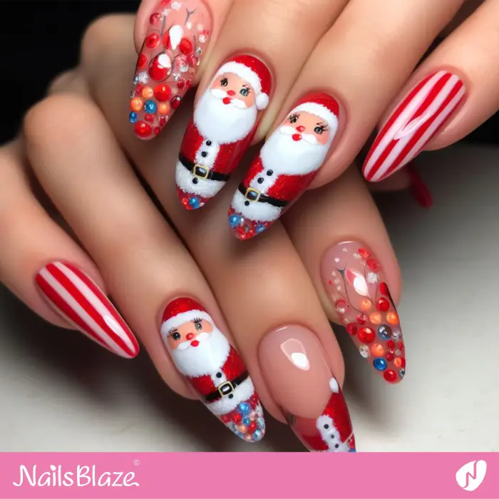 Santa Claus Nails with Stripes | Christmas | Winter - NB1320